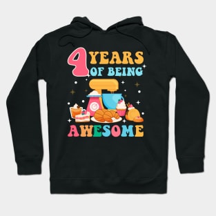 4 Years Of Being Awesome Tee 4th Baking Birthday Gift Leopard Girl Birthday Tee Baking Party Outfit Hoodie